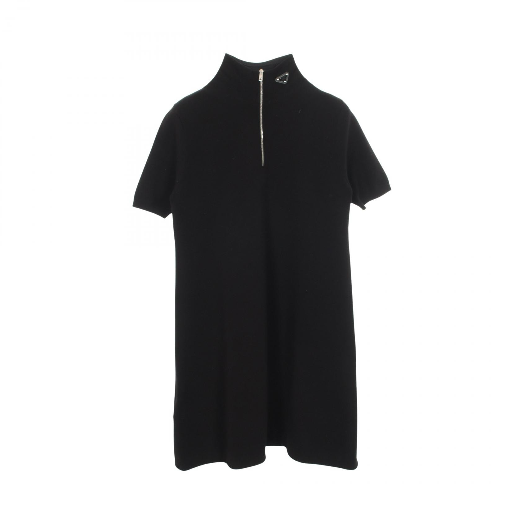 プラダ PRADA ハイネック ジップ トライアングルロゴ ワンピース 衣料品 トップス ビスコース レディース ブラック系 【中古】