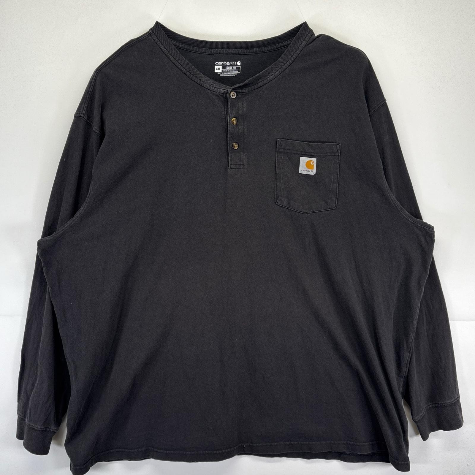 古着 カーハート Carhartt 長袖Tシャツ 大きいサイズ クルーネック ワンポイントロゴデザイン ポケット 4XL  ブラック メンズ