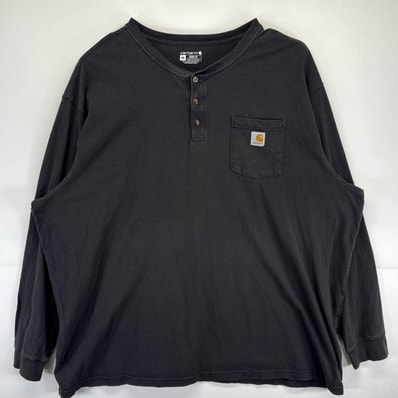 古着 カーハート Carhartt 長袖Tシャツ 大きいサイズ クルーネック ワンポイントロゴデザイン ポケット 4XL ブラック メンズ