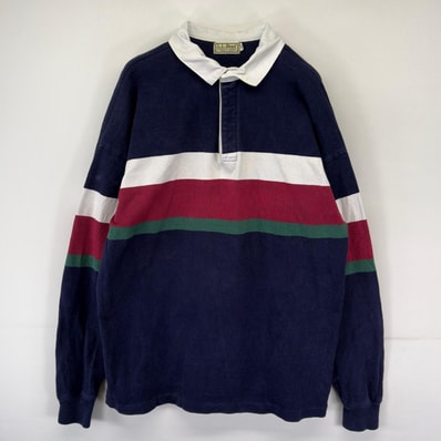 古着 80's/80年代 ヴィンテージ エルエルビーン L.L.Bean USA製 長袖シャツ ラガーシャツ ボタン XL ネイビー系 ボーダー メンズ