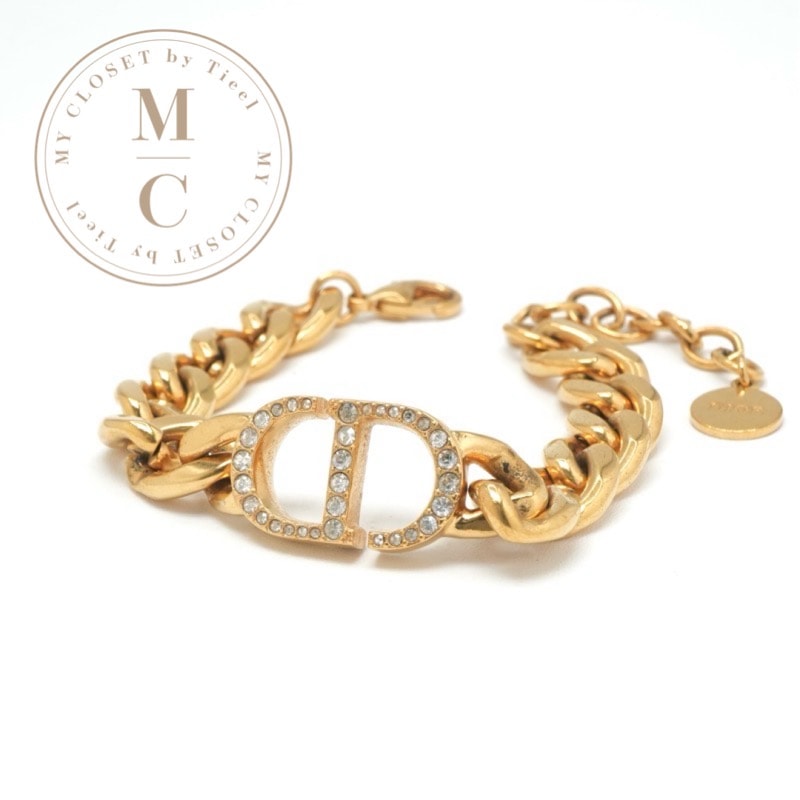 クリスチャンディオール CHRISTIAN DIOR 30モンテーニュ ブレスレット ロゴ チェーン ラインストーン ゴールド