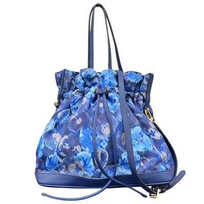 LOUIS VUITTON 希少 ルイヴィトン ノエフルMM モノグラムイカットフラワー M94312 2way トートバッグ ショルダーバッグ ナイロン レザー FO1163 ブルー ネイビー 巾着 花柄 LV Bランク 中古 鑑定済 ヴィトンバッグ