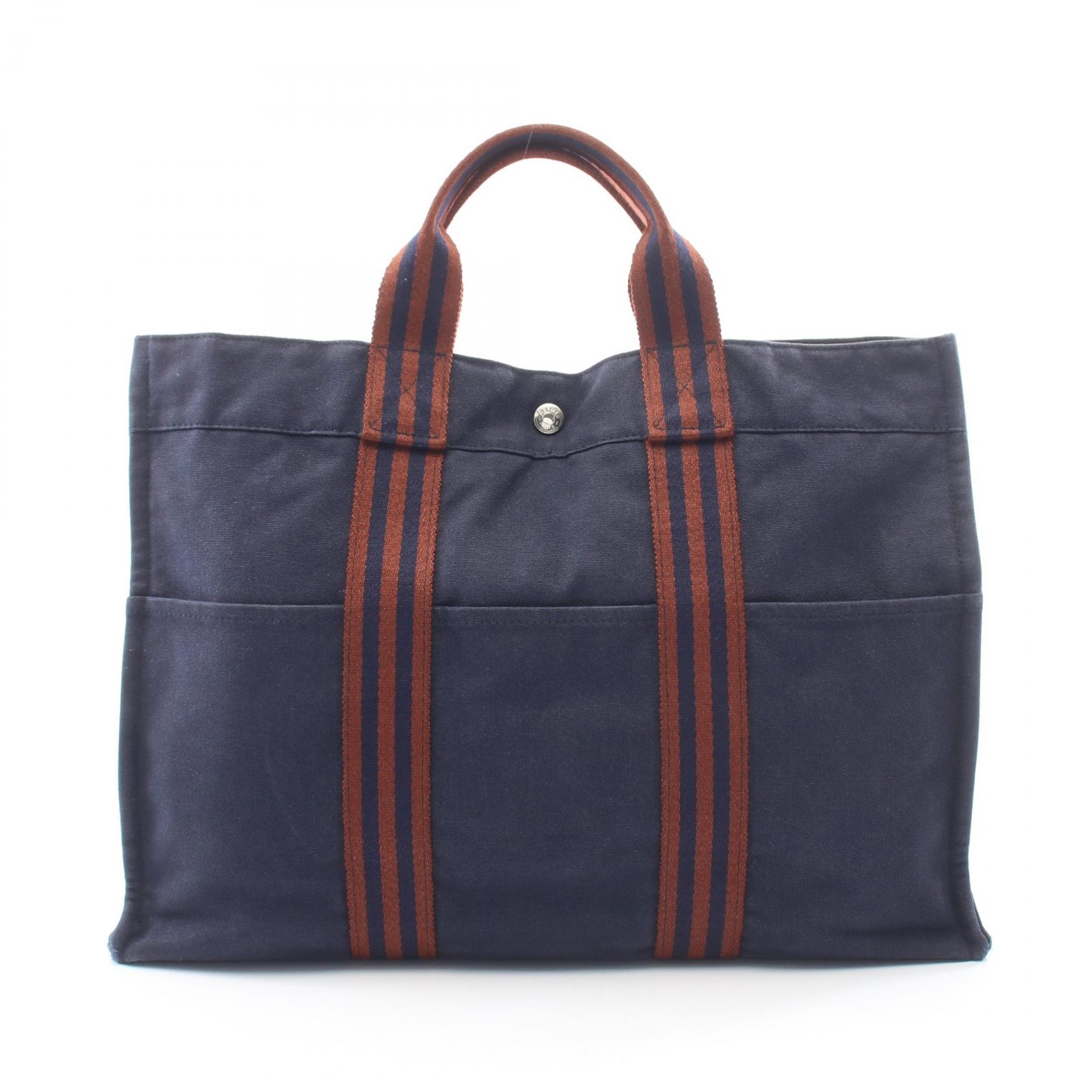エルメス HERMES フールトゥMM トートバッグ バッグ キャンバス レディース ネイビー系 / ブラウン系 【中古】