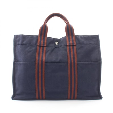 エルメス HERMES フールトゥMM トートバッグ バッグ キャンバス レディース ネイビー系 / ブラウン系 【中古】