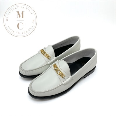 セリーヌ CELINE ローファー 革靴 靴 シューズ レザー ホワイト 白 ゴールド トリオンフチェーン フラットシューズ