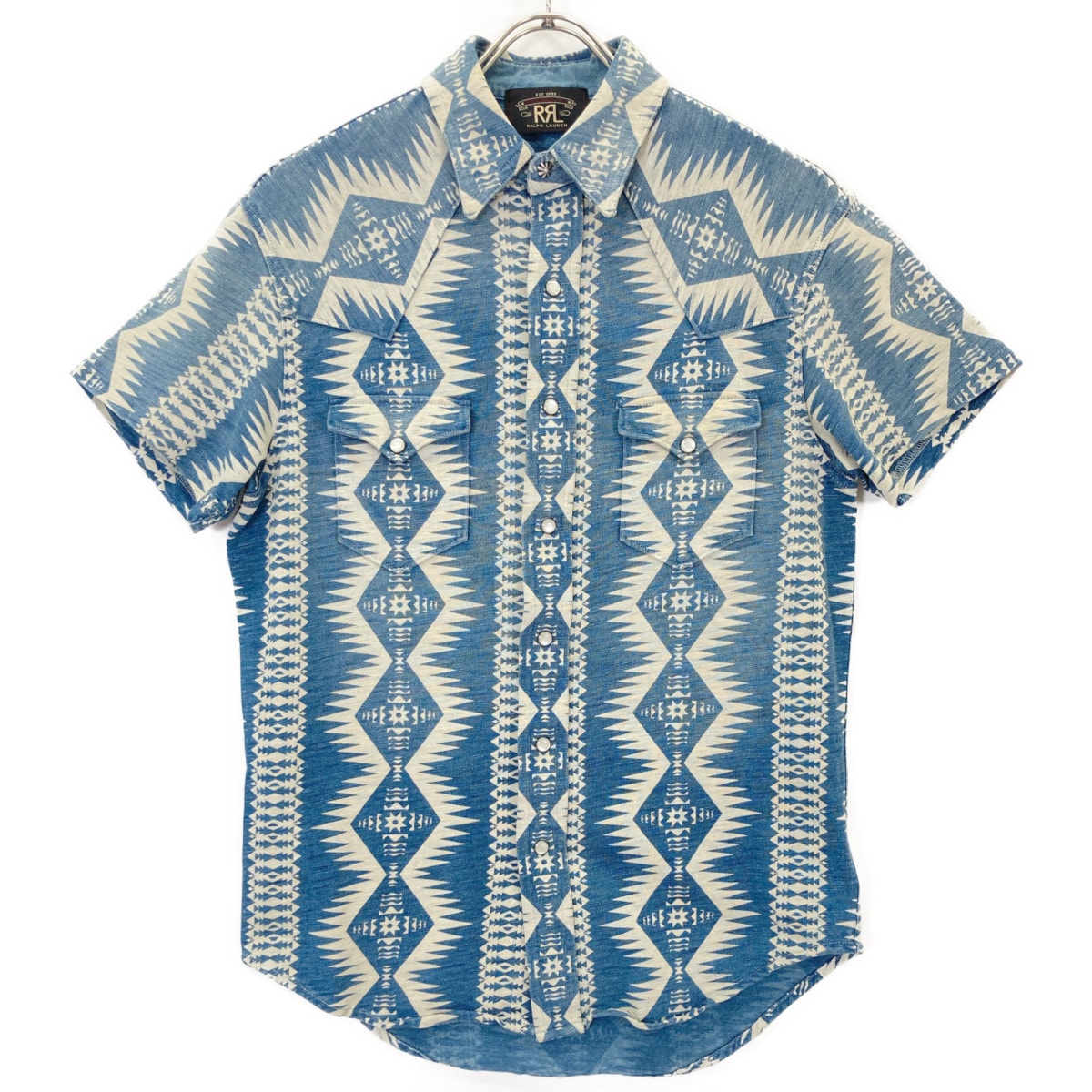 ダブルアールエル インディゴ ネイティブ柄 コンチョボタン ウエスタンシャツ XS