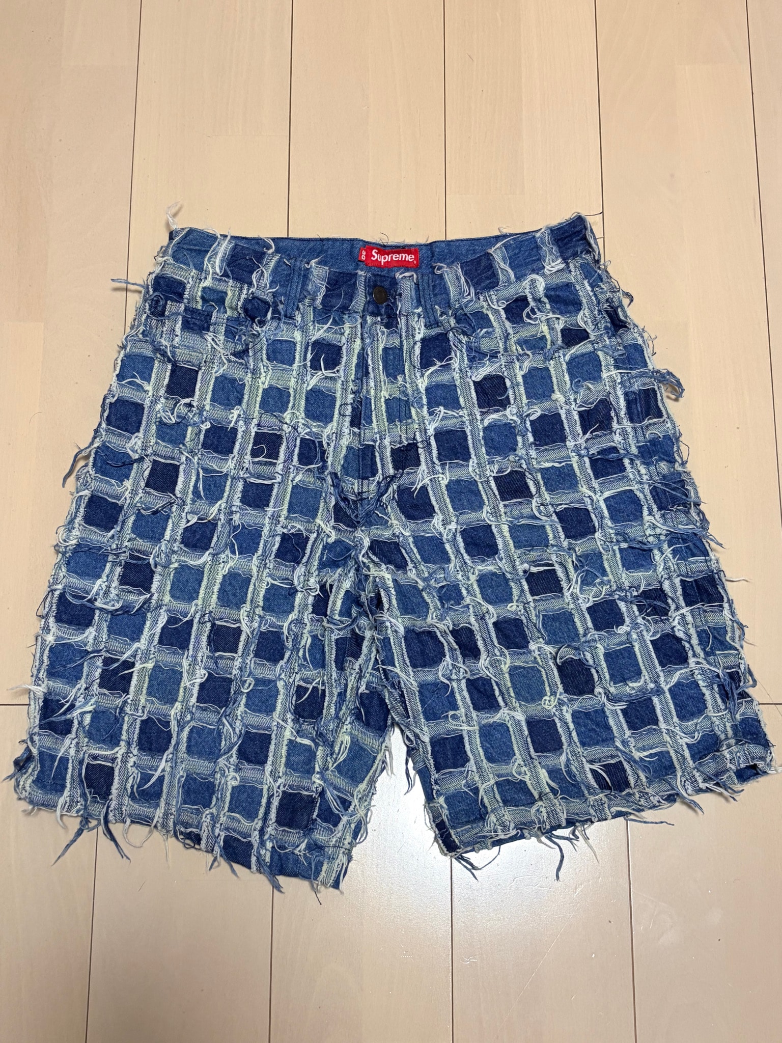 Supreme Frayed Patchwork Baggy Denim Short "Washed Blue"