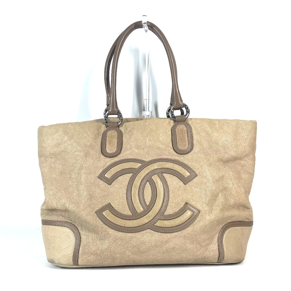 シャネル CHANEL デカココ CC ロゴ カバン 肩掛け トートバッグ ショルダーバッグ レザー ベージュ