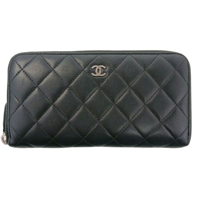 CHANEL シャネル ラウンドファスナー 長財布 A50097 ラムスキン ブラック レディース【中古】