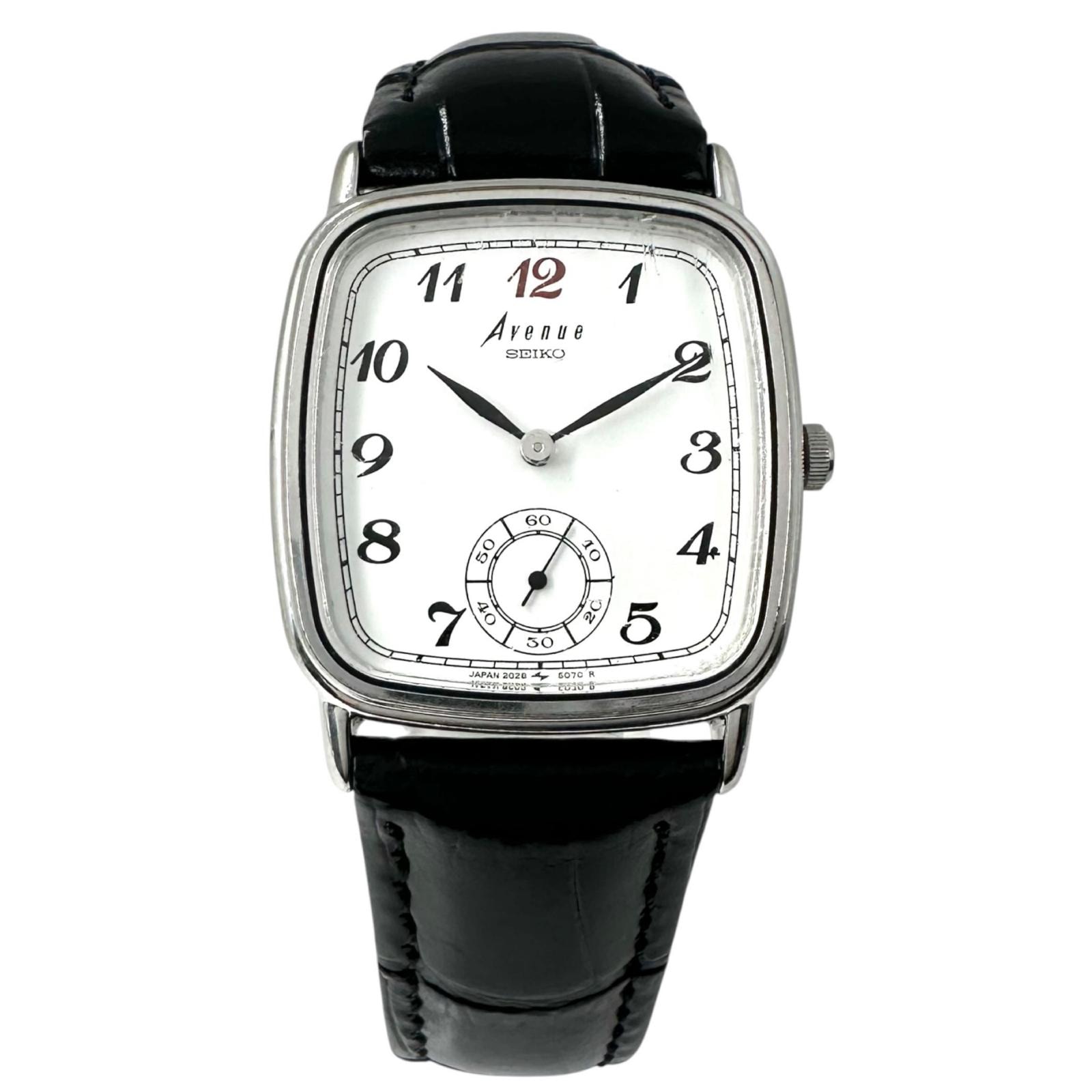 SEIKO セイコー スモールセコンド スクエア 2628-5050 腕時計 ステンレススチール/レザー ブラック クォーツ ホワイト文字盤 メンズ アベニュー【中古】