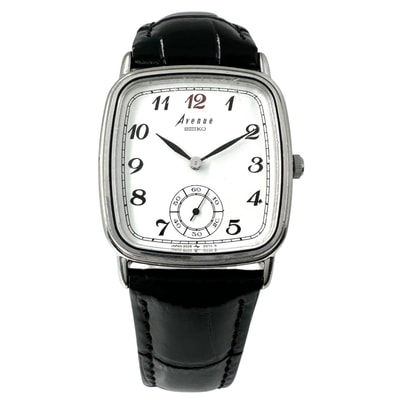 SEIKO セイコー スモールセコンド スクエア 2628-5050 腕時計 ステンレススチール/レザー ブラック クォーツ ホワイト文字盤 メンズ アベニュー【中古】