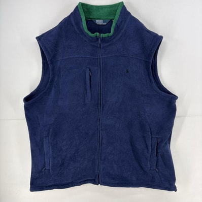 古着 ポロバイラルフローレン Polo by Ralph Lauren フリース ベスト フルジップ ワンポイント ロゴ 刺繍 4XLT ネイビー系 メンズ