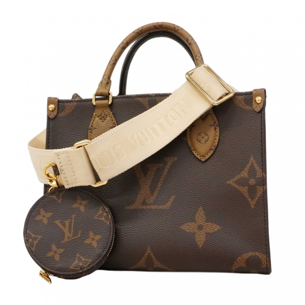 【6dd4854】ルイヴィトン ハンドバッグ モノグラム・ジャイアント リバース オンザゴーPM M46373 ブラウン 2wayバッグ【中古】レディース
