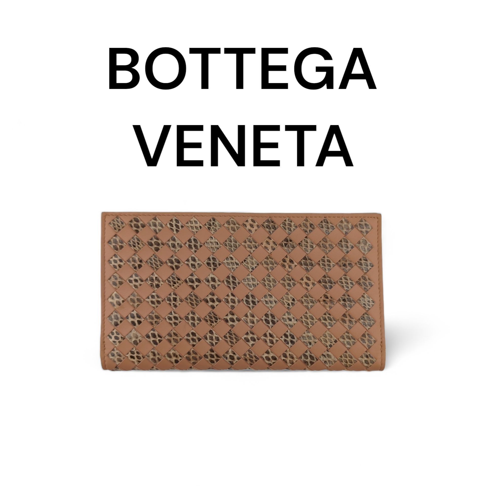 ボッテガヴェネタ レザー×パイソン 長財布 ベージュ イントレチャート