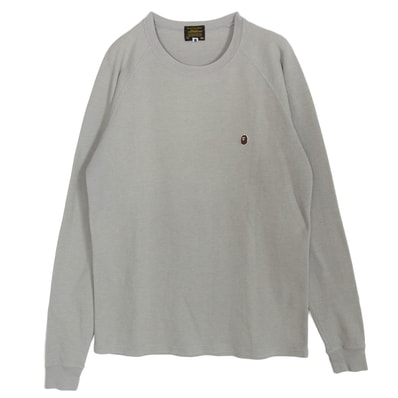 A BATHING APE アベイシングエイプ カットソー ワッペン サーマル ロングスリーブ 長袖 カットソー Tシャツ ロンT グレー系 L【中古】