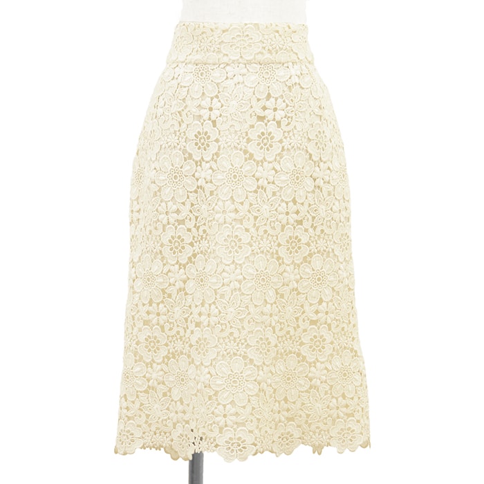 【SALE】DOLCE&GABBANA ドルチェアンドガッバーナ スカート サイズ 44 レディース フローラル 花柄 フルレース バックファスナー ボトムス アイボリー 総柄 イタリア製