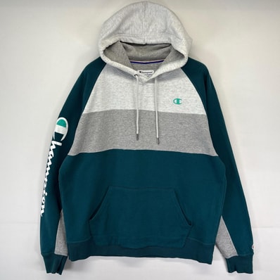 古着 チャンピオン Champion パーカー プルオーバー スリーブロゴ スウェット ラグランスリーブ L グレー系 メンズ