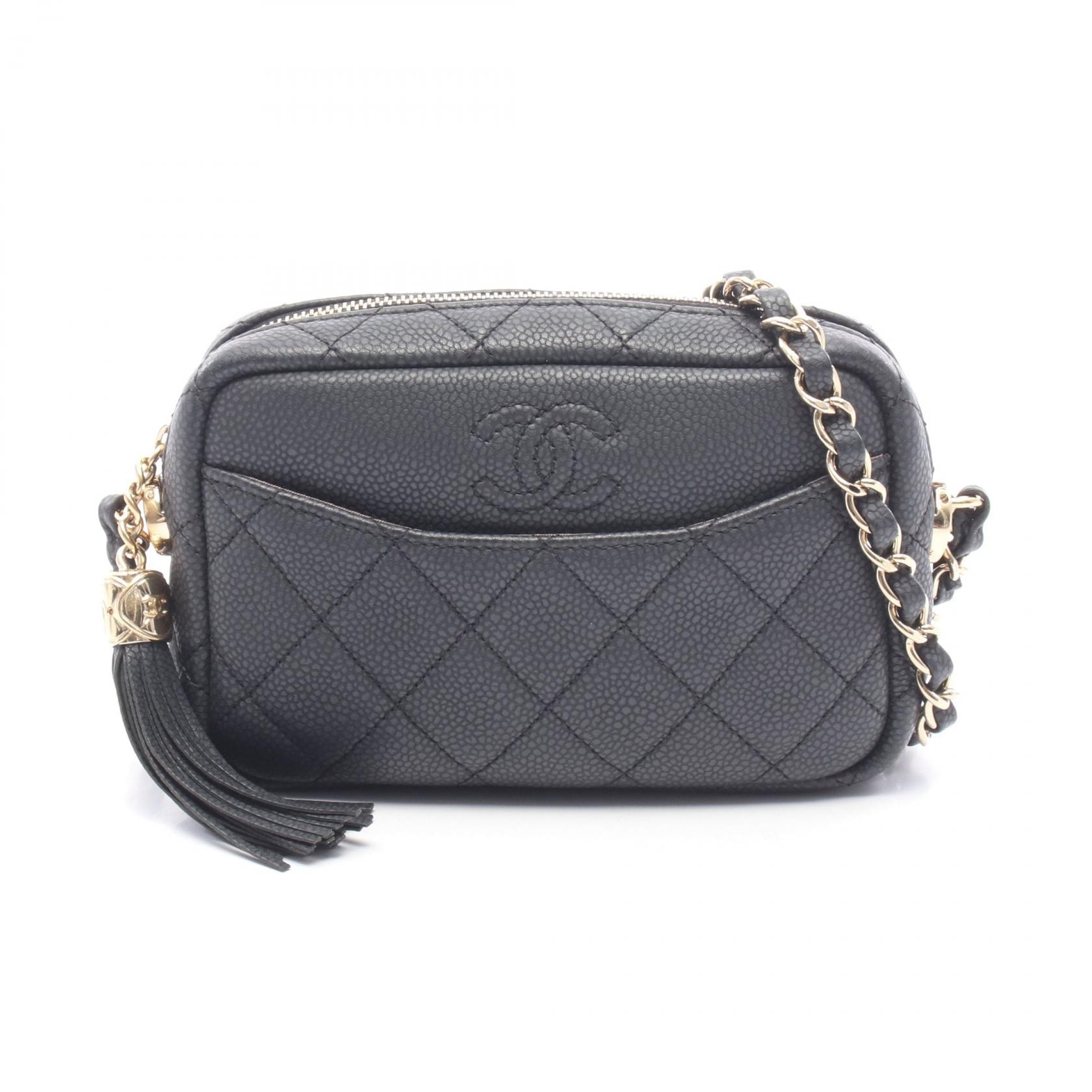 シャネル CHANEL マトラッセ フリンジ ミニ カメラバッグ ショルダーバッグ バッグ キャビアスキン(グレインドカーフ) レディース ブラック系 A57718 【中古】