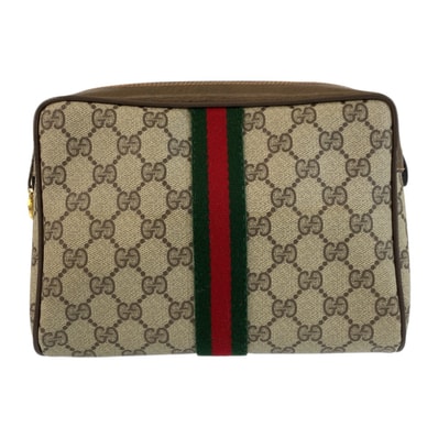 美品 GUCCI グッチ ヴィンテージ シェリーライン ベージュ ブラウン ゴールド金具 GGスプリームキャンバス レザー/ クラッチバッグ セカンドバッグ 600723 【中古】