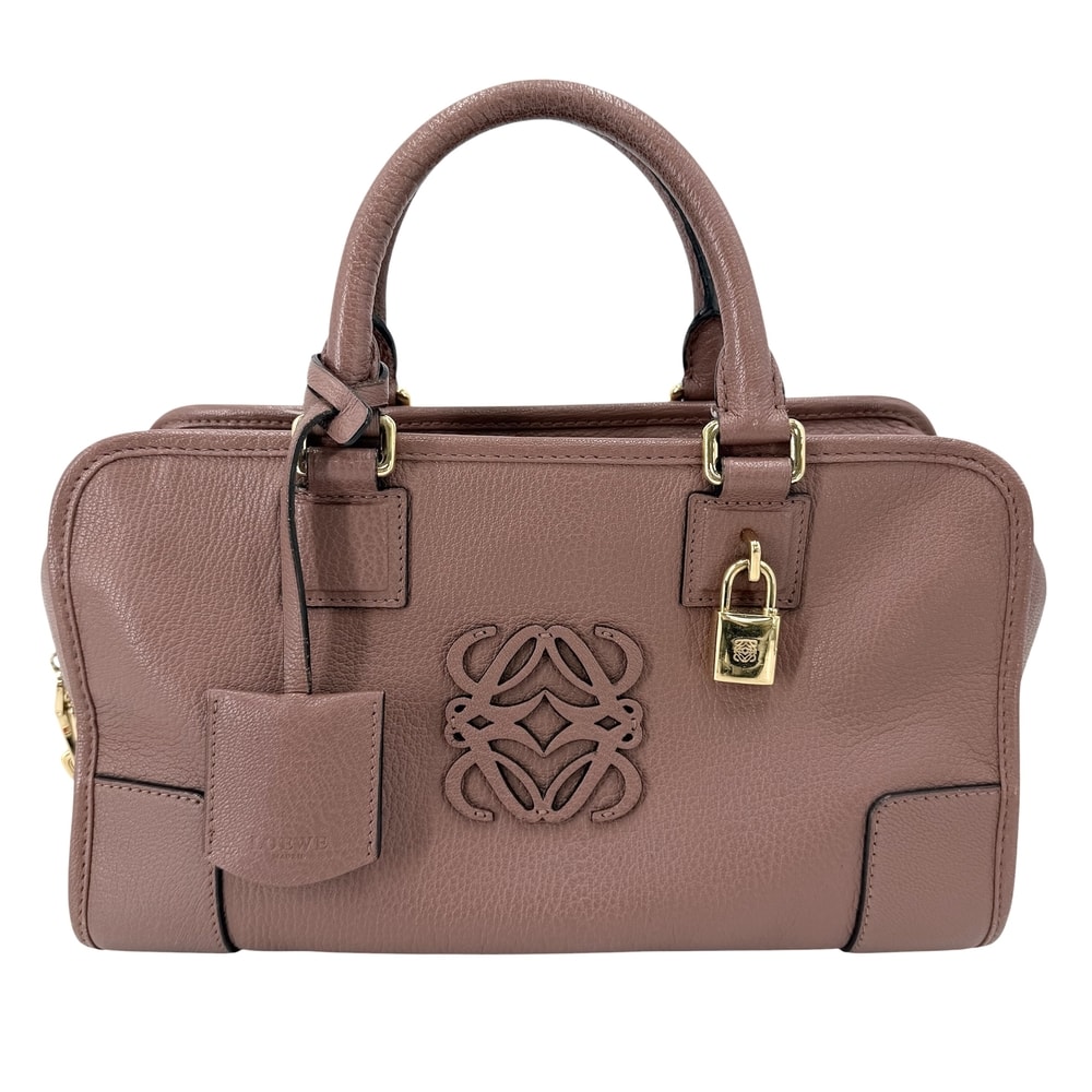 LOEWE ロエベ ハンドバッグ アナグラム アマソナ28 ミニボストンバッグ レザー    ブラウン 茶 ゴールド金具 レディース【中古品】