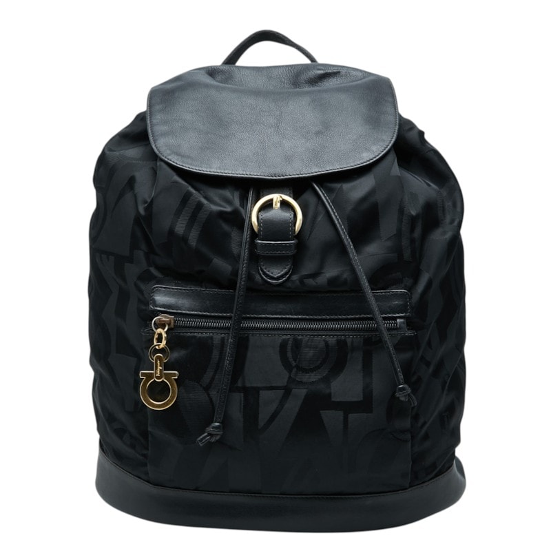 サルヴァトーレフェラガモ ガンチーニ リュック バックパック 216206 ブラック ナイロン レザー レディース Salvatore Ferragamo 中古
