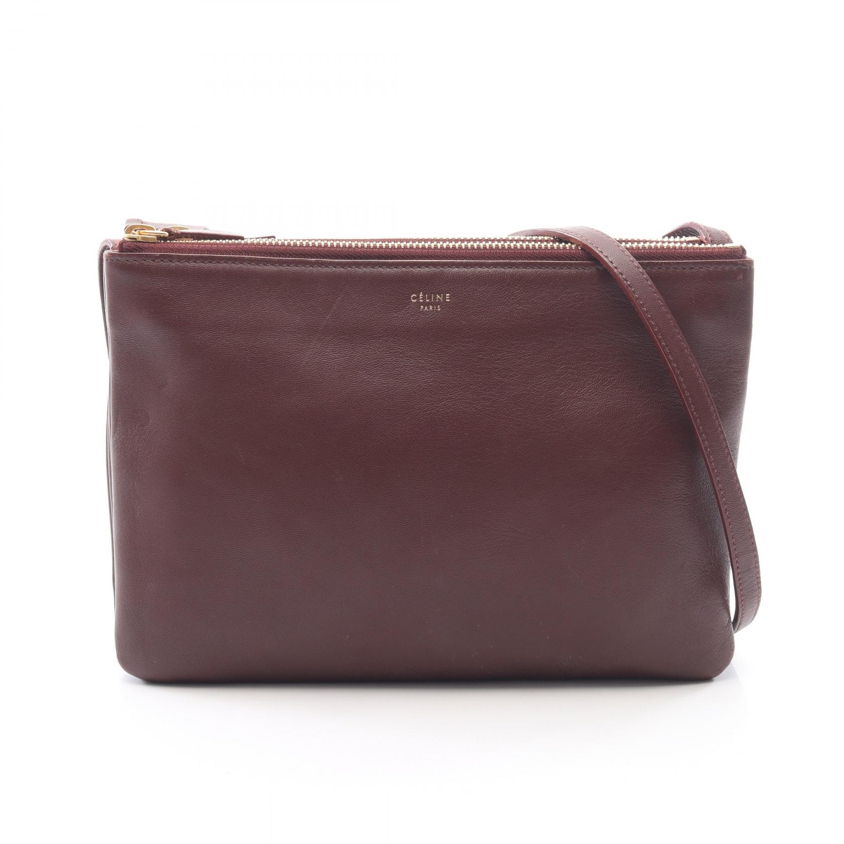 セリーヌ CELINE TRIO LARGE トリオ ラージ ショルダーバッグ バッグ レザー レディース ボルドー系 171453 【中古】
