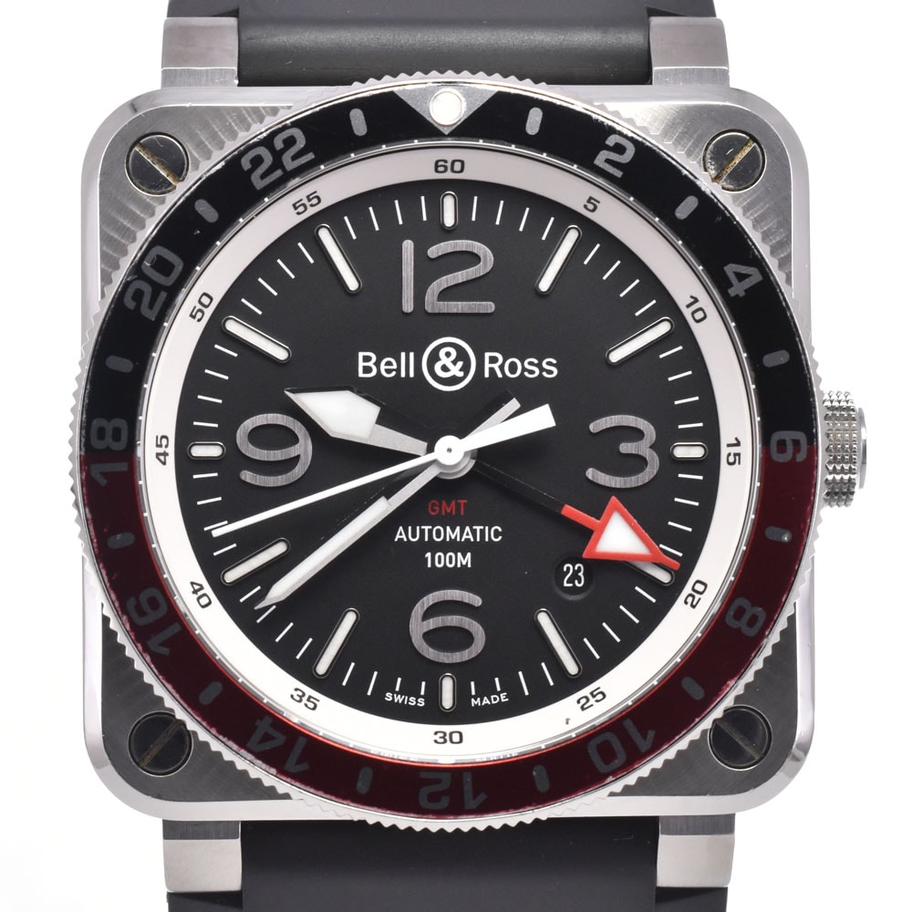 値下 ベル&ロス Bell&Ross BR03-93-S アビエーション SS/ラバー ブラック 自動巻き メンズ 美品 箱・保証書付き 腕時計 G#147591