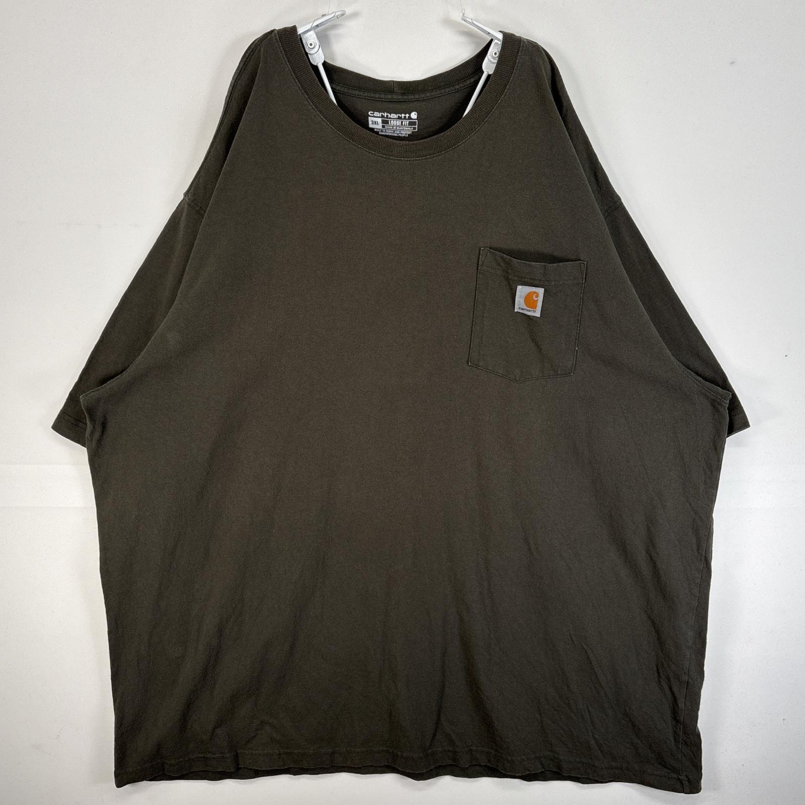 古着 カーハート Carhartt 半袖Tシャツ 肉厚 大きいサイズ フェード  胸ポケ ワンポイント ロゴ 3XL  カーキ 無地 メンズ