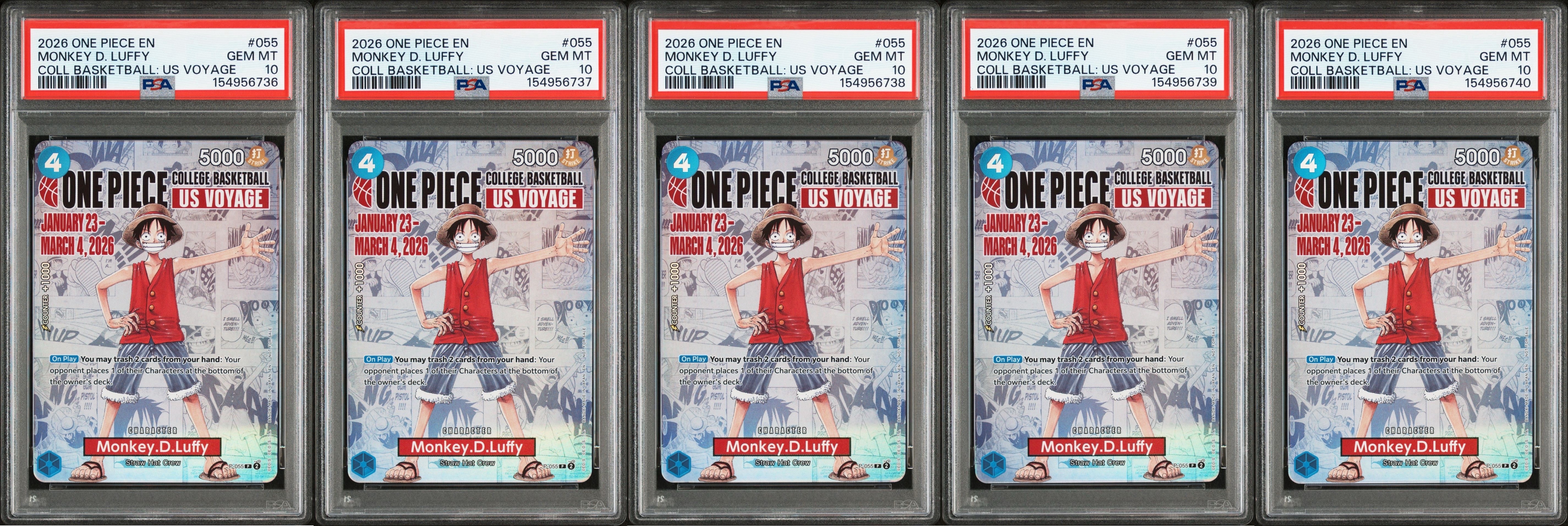 モンキー・D・ルフィ:P (開封済) [P-055]【英語版】(プロモーションカード「ワンピース カレッジ バスケットボール:USボヤージュ」)