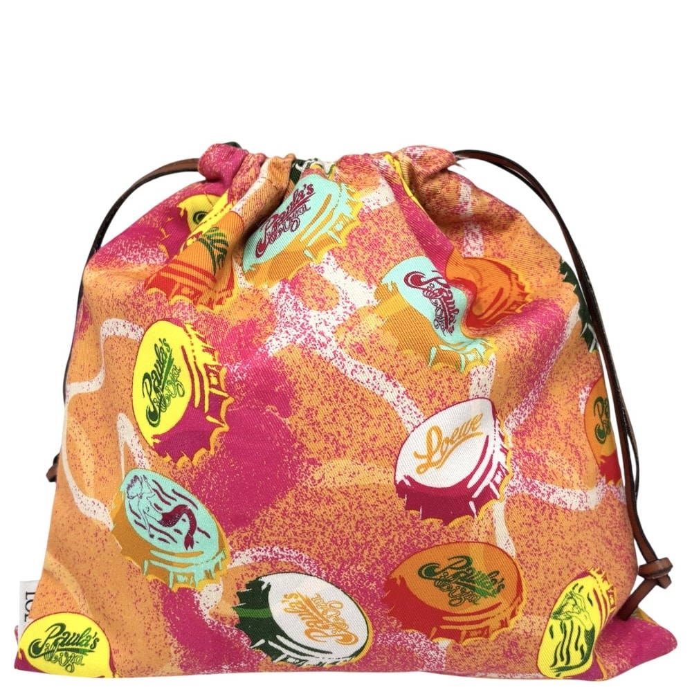 LOEWE ロエベ ポーチ パウラズイビザ ドローストリングポーチ 巾着袋 DRAWSTRING POUCH C822057X12 コットン レザー オレンジ マルチカラー レディース 美品【中古品】