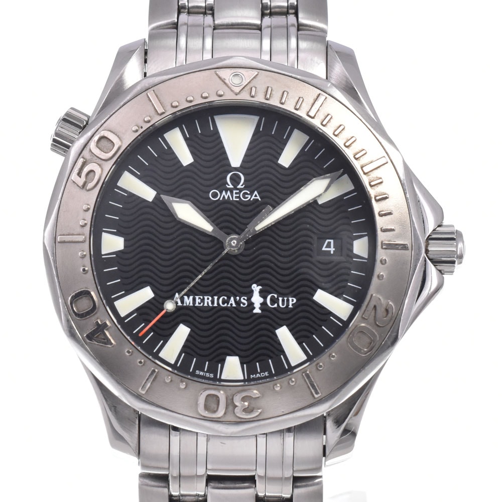 オメガ OMEGA 2533.50 シーマスター 300M アメリカズカップ 9999本限定 WGベゼル ブラック 自動巻き メンズ 良品 腕時計 O#148691