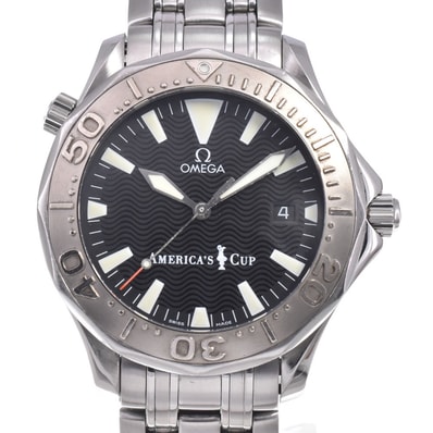 オメガ OMEGA 2533.50 シーマスター 300M アメリカズカップ 9999本限定 WGベゼル ブラック 自動巻き メンズ 良品 腕時計 O#148691