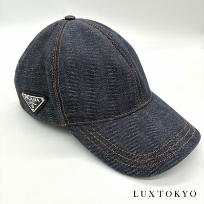PRADA プラダ トライアングルロゴ ベースボールキャップ 帽子 コットン デニム サイズXL 2HC274 ファッション小物 ★美品★ ★袋付★