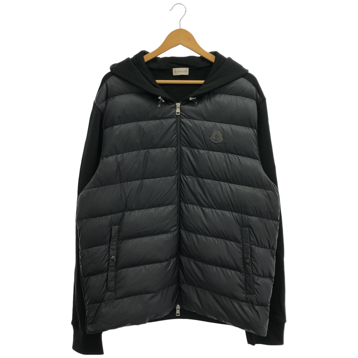 モンクレール 23年 ブラック FELPA APERTA CON CAPPUCCIO ダウン切り替え パーカー 3XL