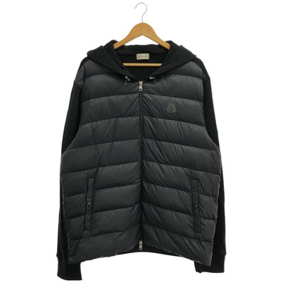 モンクレール 23年 ブラック FELPA APERTA CON CAPPUCCIO ダウン切り替え パーカー 3XL