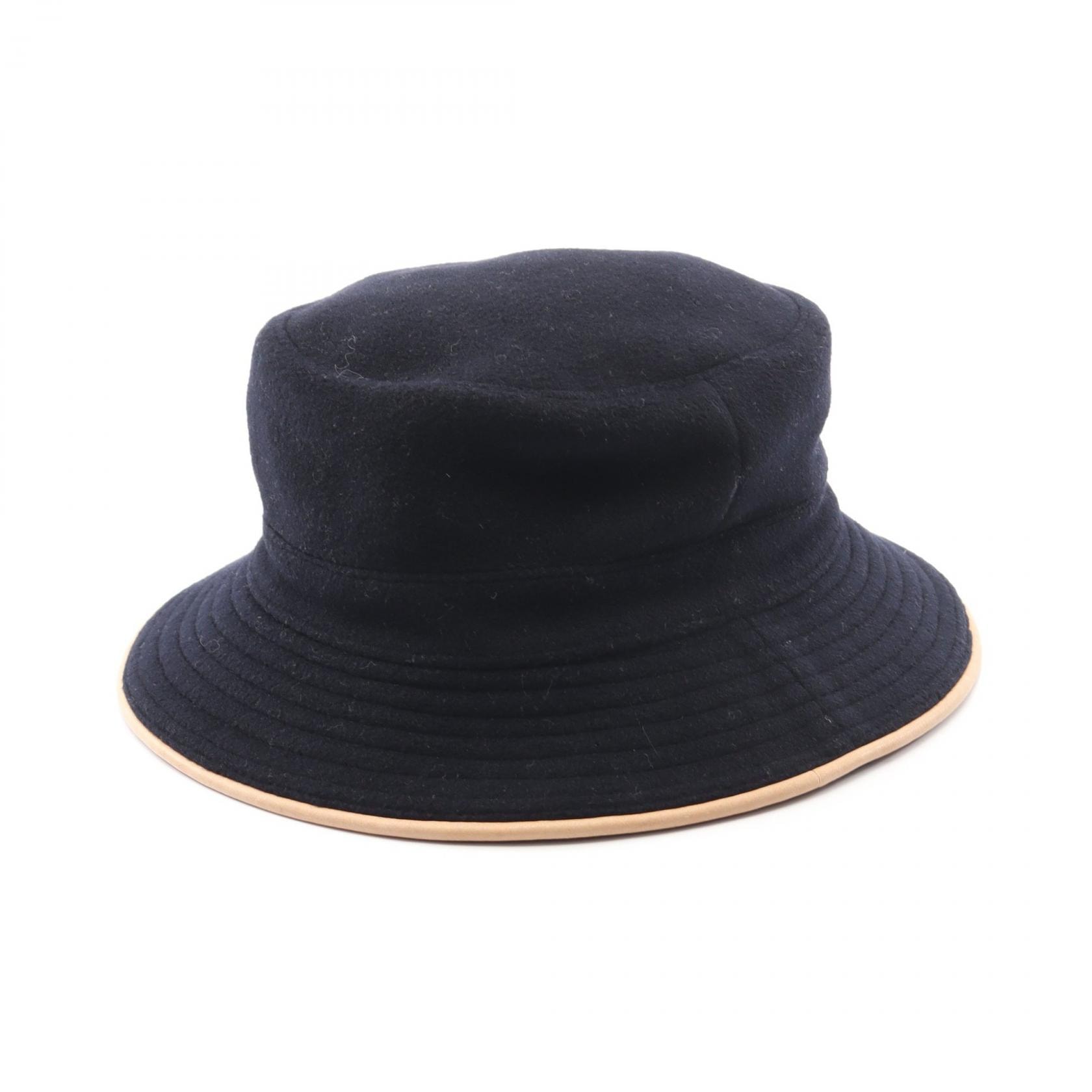 傷や汚れあり】エルメス HERMES バケット ハット 帽子 レザー カシミヤ