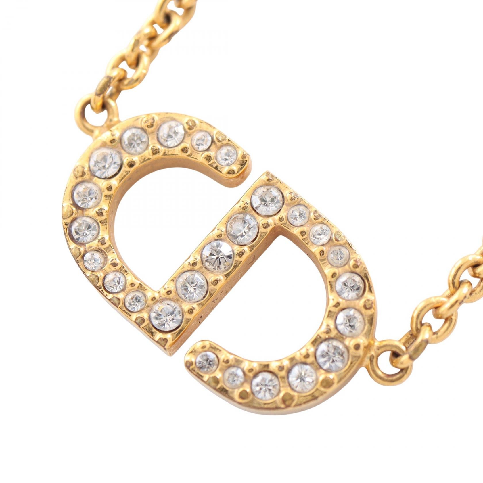ディオール Dior Petit CD ネックレス ジュエリー GP(ゴールドメッキ) ラインストーン レディース ゴールド系 / クリア系 【中古】
