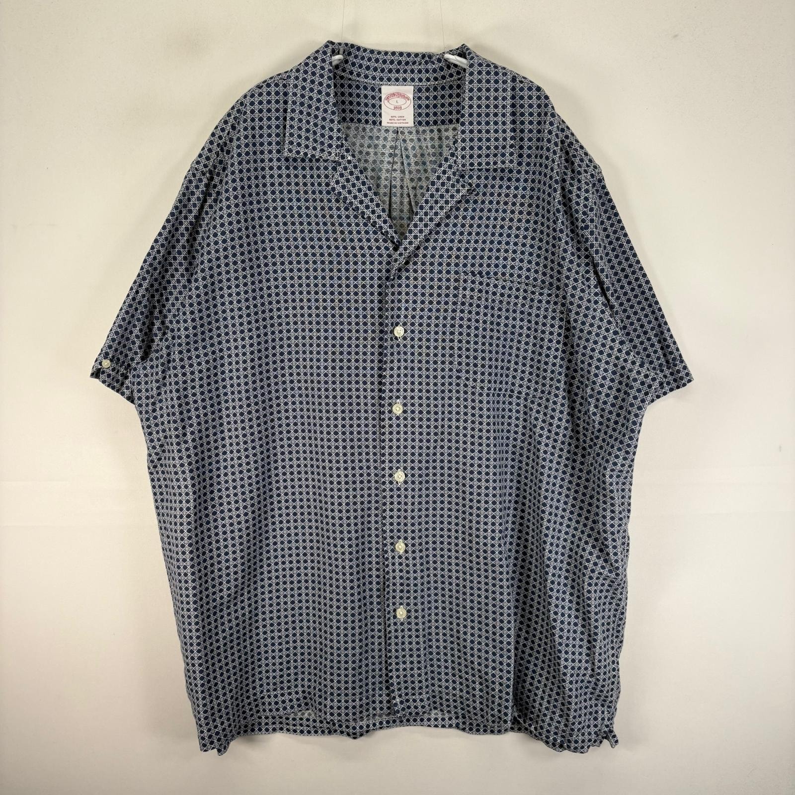 古着 ブルックスブラザーズ Brooks Brothers 半袖シャツ 胸ポケット L  ネイビー系 総柄 メンズ