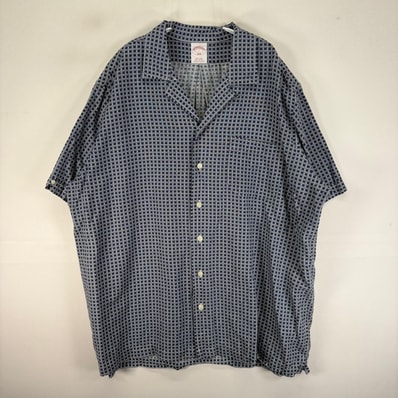 古着 ブルックスブラザーズ Brooks Brothers 半袖シャツ 胸ポケット L ネイビー系 総柄 メンズ