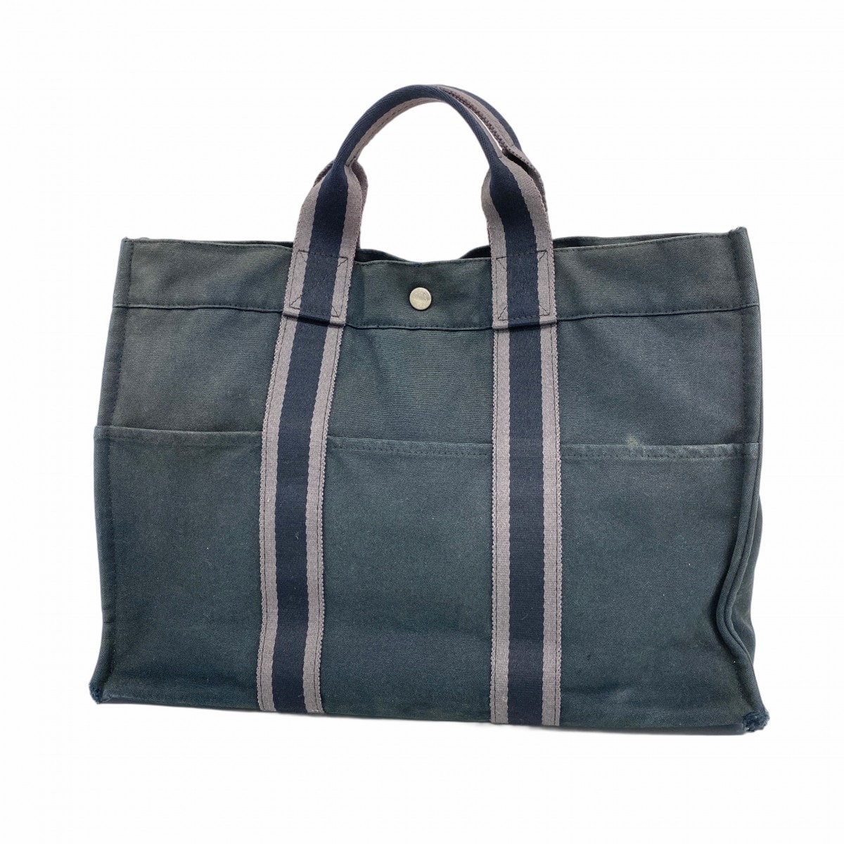 ★SALE【6cd4558-k】エルメス トートバッグ フールトゥMM キャンバス ブラック シルバー金具【中古】メンズ レディース ユニセックス