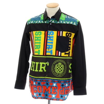 【中古】コムデギャルソンシャツ COMME des GARCONS SHIRT 2025年秋冬 Football Scarf Shirt レギュラーカラー カジュアルシャツ ブラックxマルチカラー【サイズS】【メンズ】