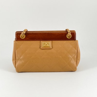 CHANEL(シャネル) マトラッセ ウッド 8番台 チェーン ハンドバッグ ブラウン
