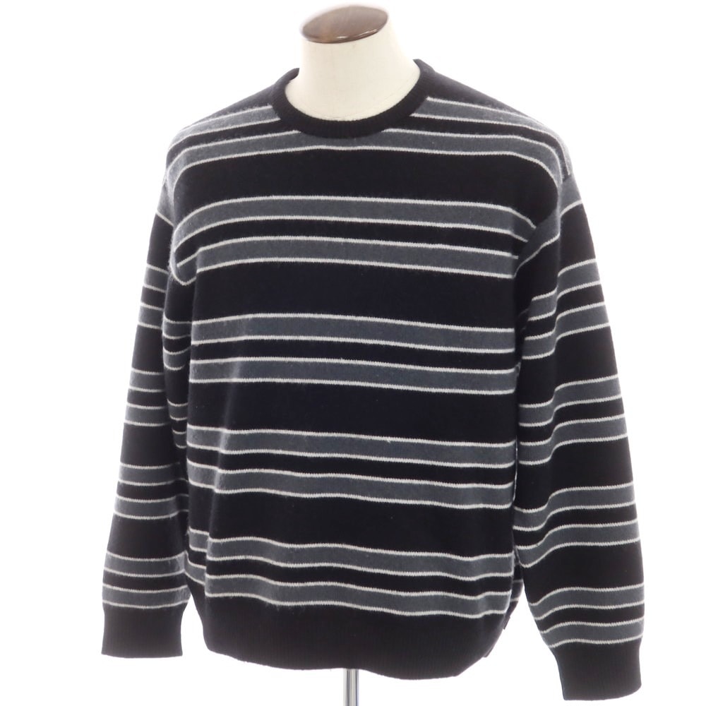 【中古】シュプリーム Supreme 2024年秋冬 Cashmere Sweater カシミヤ ボーダー クルーネック プルオーバーニット ブラックxグレー【サイズL】【メンズ】