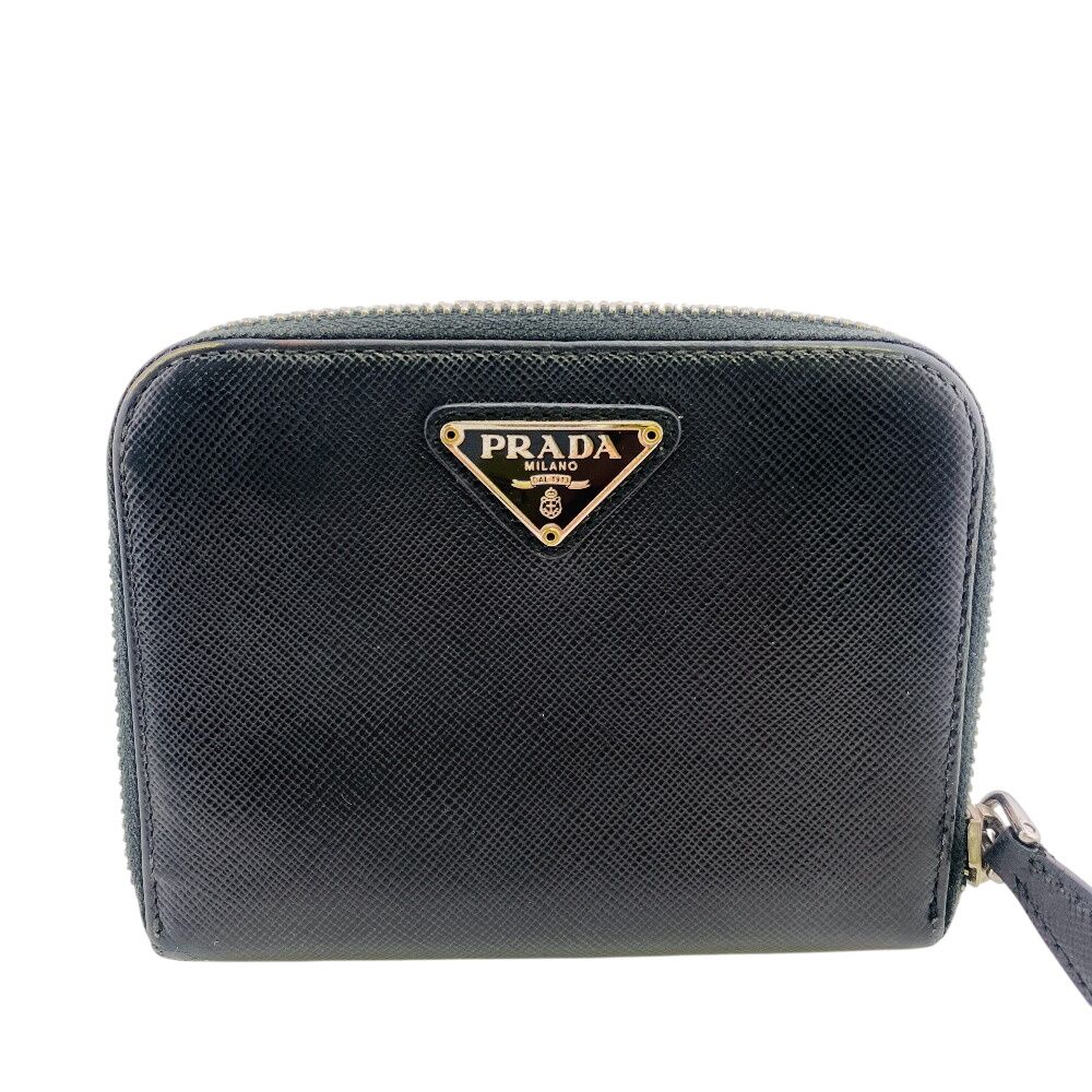 プラダ PRADA 二つ折り財布 三角ロゴ サフィアーノレザー ブラック