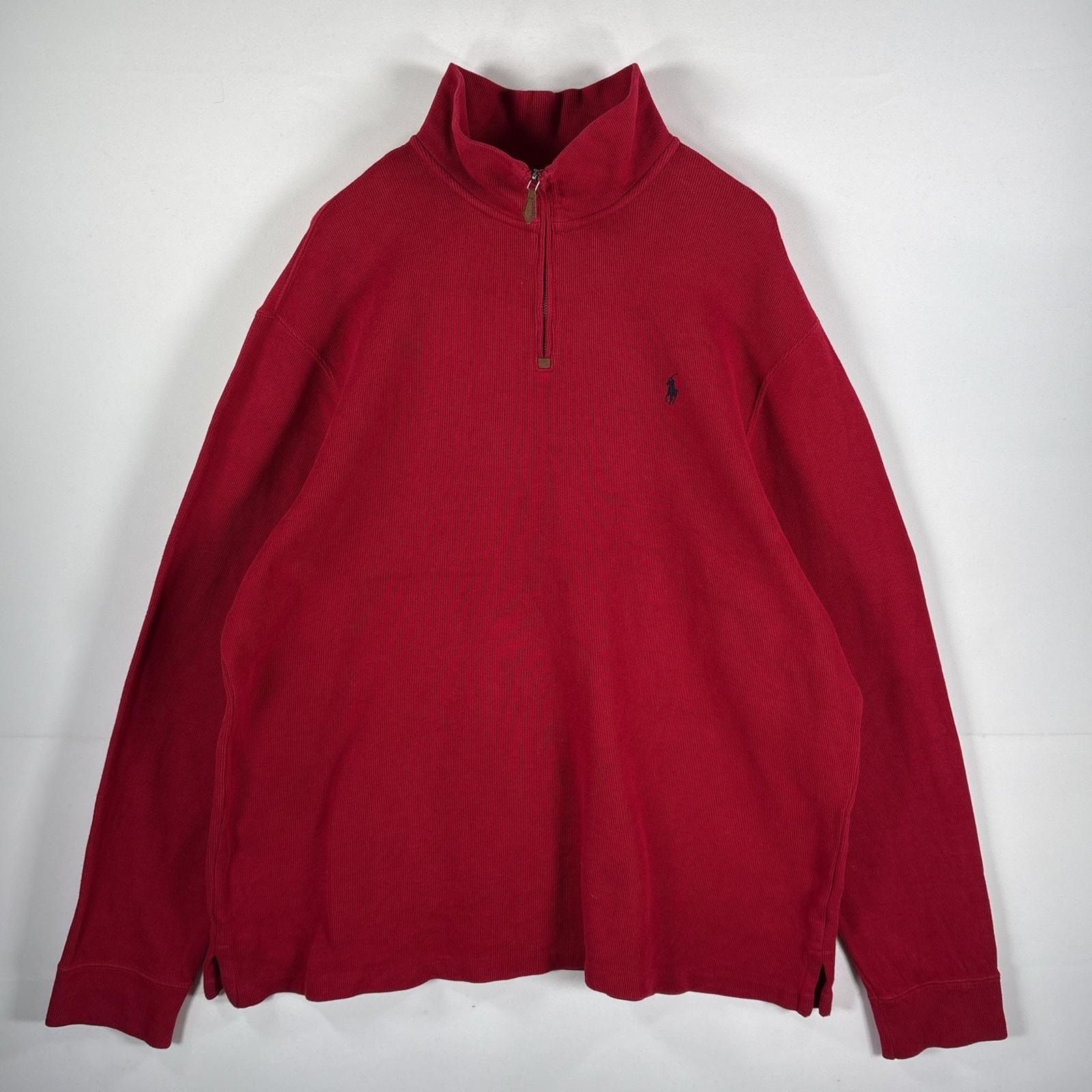 古着 90's/90年代 ポロバイラルフローレン Polo by Ralph Lauren コットンニット ハーフジップ セーター ワンポイント 14041 レッド メンズ