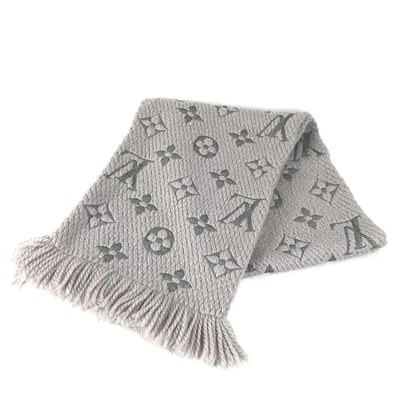 ルイヴィトン LOUIS VUITTON エシャルプ ロゴマニア エシャルプロゴマニア M74742 フリンジ マフラー ウール グリペルル グレー