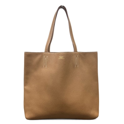 HERMES 美品 エルメス ドゥブルセンス 45 トートバッグ トリヨンクレマンス アルザン カバックキャメル □P刻印 2012年製造 レザー ブラウン ベージュ リバーシブル ハンドバッグ ドゥブルサンス ABランク 中古 鑑定済 エルメスバッグ