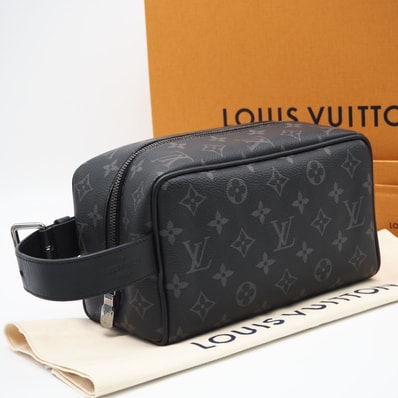 美品 LOUIS VUITTON ルイ・ヴィトン モノグラム エクリプス ロッカー ドップキット M83113 セカンドバッグ ブラック レザー メンズ