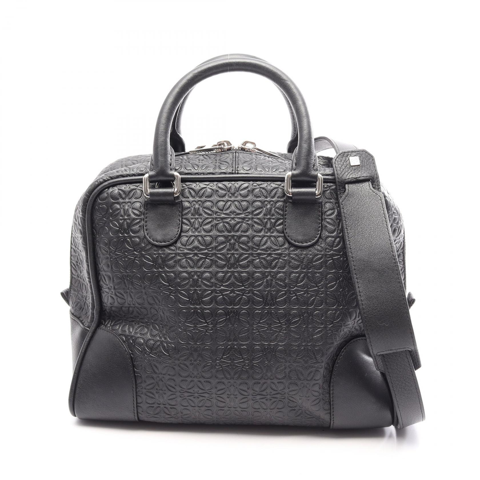 ロエベ LOEWE アマソナ75 リピートアナグラム 2WAY ハンドバッグ バッグ レザー レディース ブラック系 【中古】