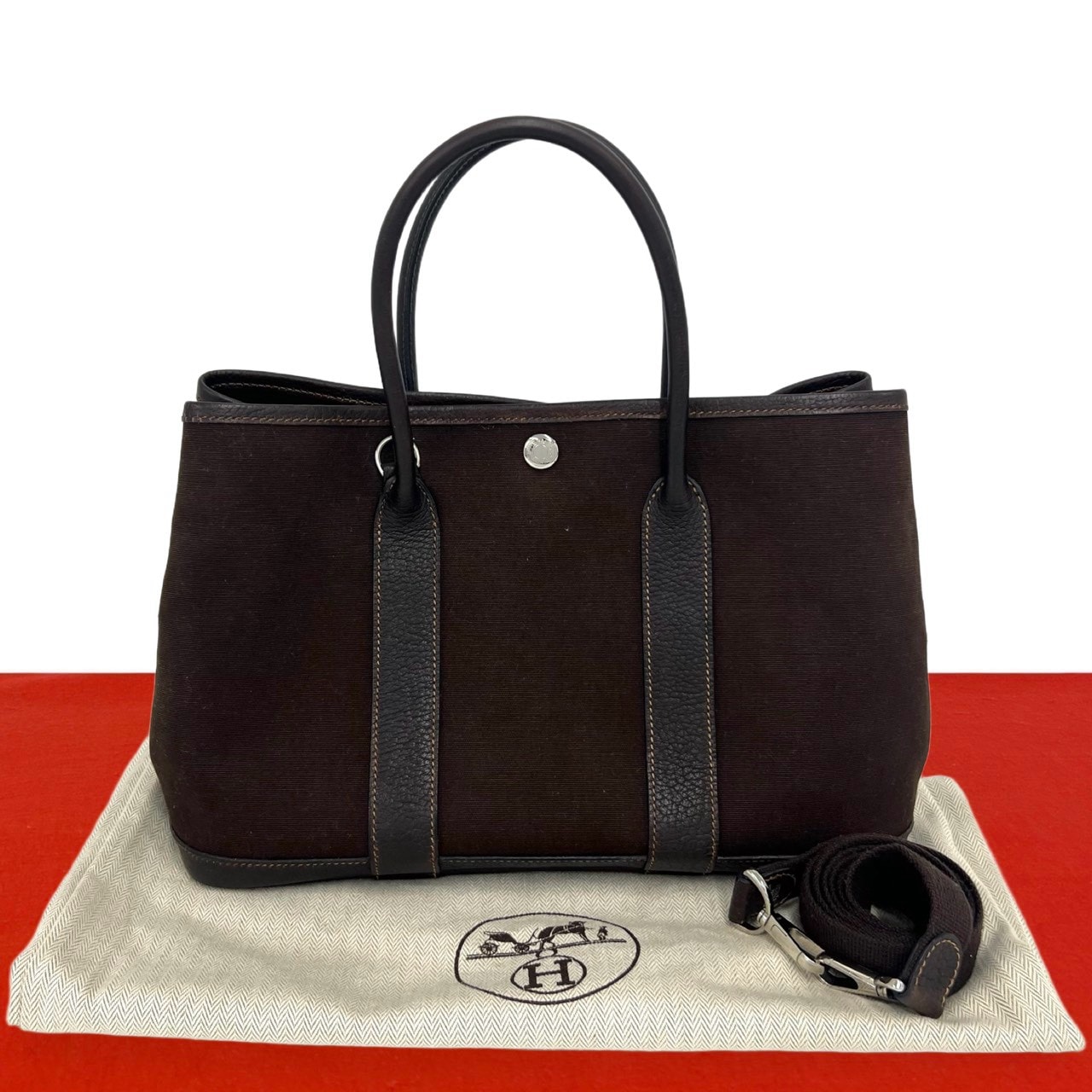 HERMES エルメス ガーデンパーティー TPM トワルオフィシエ ブッフル ショルダーバッグ ブラウン
 23673